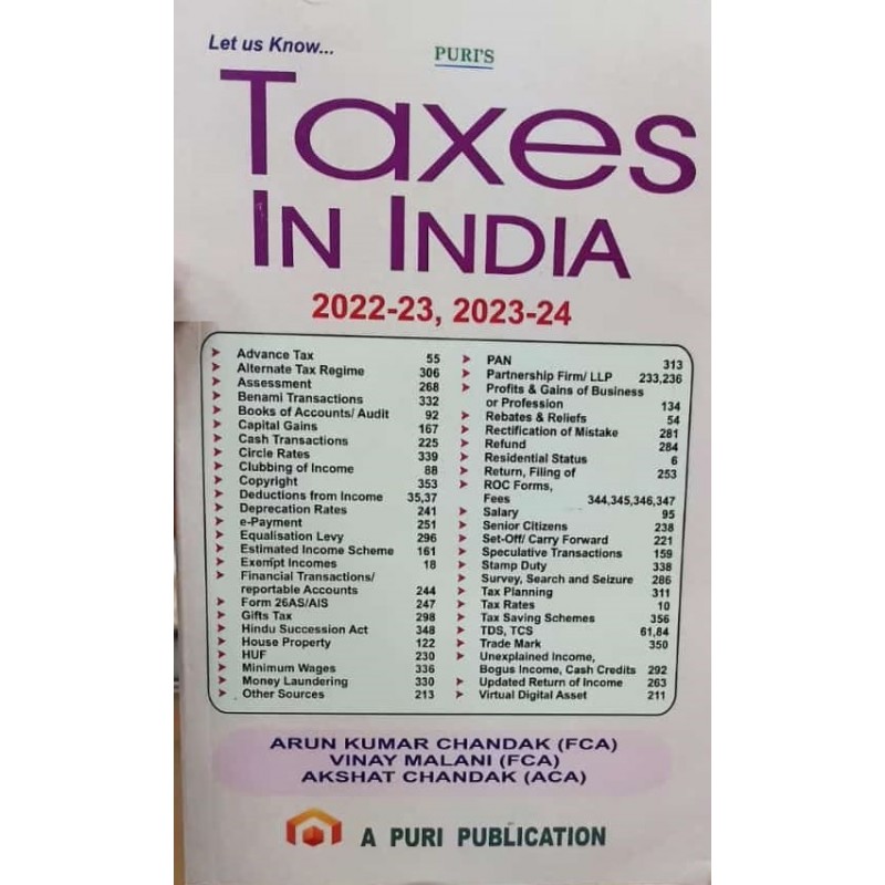 Puri Publication's Let Us Know Taxes In India 202223 by Arun Kumar